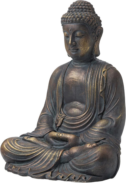 Glitzhome GH20384 22.75" Indoor Outdoor Sitting Meditating Buddha Zen Statue, 22.75 Inch Tall, Bronze