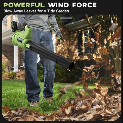 Leaf Blower Cordless - 650 CFM 150 MPH Electric Leaf Blower with 2 x 4.0Ah Batteries & Fast Charger, 2-Speed Settings, Lightweight Blower for Lawn, Yard, Leaves, Dust, and Snow Care (Green)