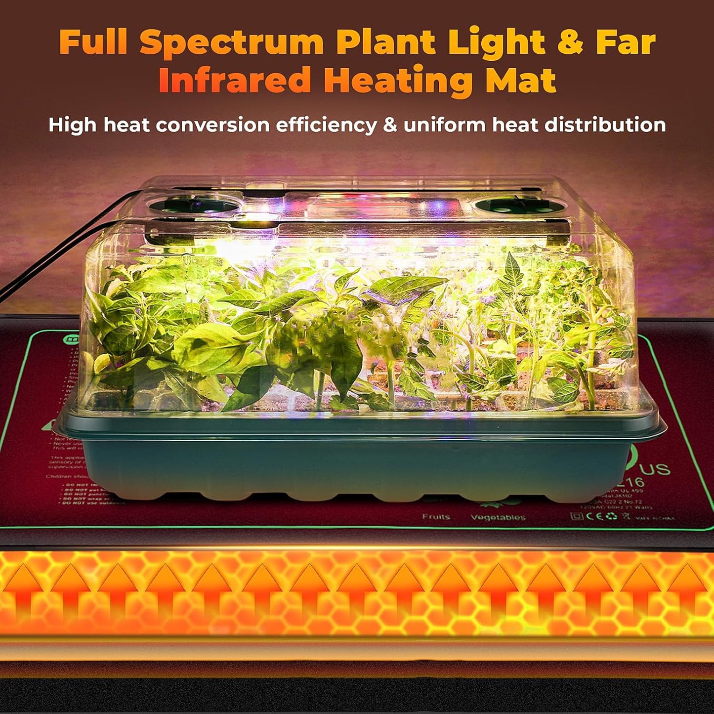 Seed Starter Tray, Seed Starter Kit with Grow Lights and Heat Mat, 96-Cell Seed Growing Tray, Seed Starting Trays Plant Starter Kit and Base, Indoor Gardening Plant Germination Trays (2)