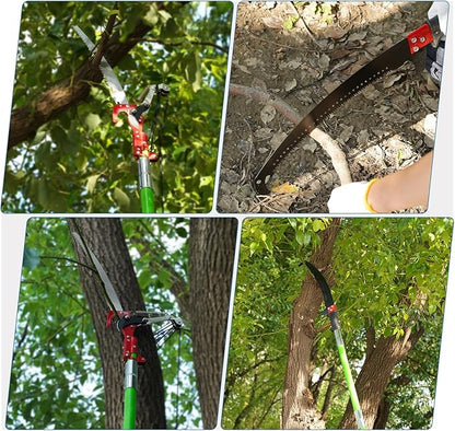 30 Ft Manual Pole Saw, Extendable Tree Pruner Blade and Scissors Set with 9 Fiberglass Handles, Long Branch Pruner Retractable for Backyard and Garden, Bush Cutting and Pruning of Palm Trees
