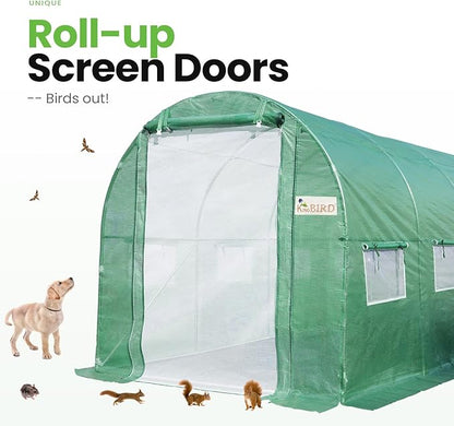 KING BIRD Premium 10x6.6x6.6FT Greenhouse for Outdoors, Large Walk-in Heavy Duty Galvanized Steel Frame, Mesh Door Screen Window Upgraded Zipper Tunnel Hoop for Garden Plant Winter, Green