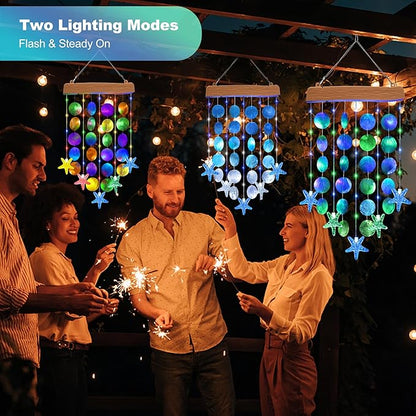 Toodour Solar Wind Chimes for Outside, Birthday Gifts for Women Mom Grandma, Waterproof 2 Modes Shells Solar Powered Outdoor Lights for Patio Holiday Garden Porch Yard Outdoor Decor - Blue & Green