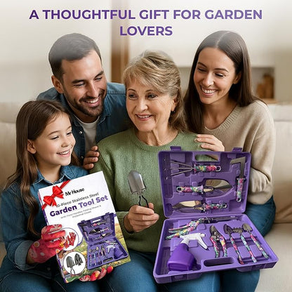 Gardening Tools Set – 12-Piece Garden Tool Set with Rust-Resistant Stainless Steel Hand Tools, Heavy Duty Folding Shovel & Floral Handles, Durable Carry Case, Perfect Gardening Kit Gift for Women