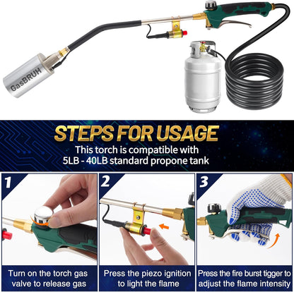 Propane Torch Burner Weed Torch,360,000 BTU Heavy Duty Blow Torch with Turbo Trigger and 10 FT Hose,propane weed burner torch with Igniter,Flame throwe for Weed,Garden,Wood,Charcoal,Ice Snow