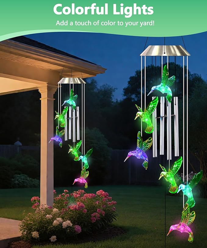 Nacome Wind Chimes for Outside: Tubes Memorial Wind Bell Birthday Gifts for Mom Mother Grandma Women Christmas,Yard Garden Decor Indoor/Outdoor(Hummingbird)