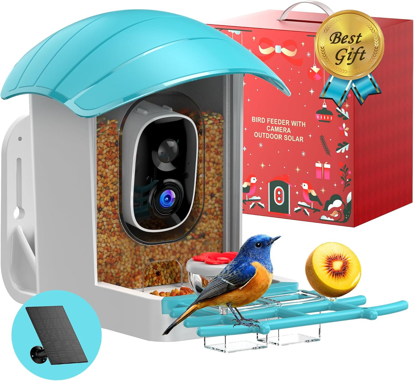 Bird Feeder with Camera Solar Powered: Smart Bird Feeders for Outdoors Garden with AI Identify Auto Capture 2K HD Bird House with Camera Outside WiFi Live View Birdfeeder Cam Gift for Birds Lover
