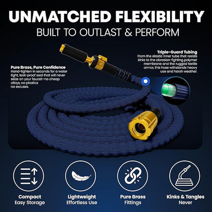 TITAN Flexible Garden Hose 30FT – Ultra Lightweight, Heavy Duty Water Hose with Brass Fittings & Jet Nozzle – Kink-Free, Non-Expanding, Durable Fabric Hose for Yard, Lawn, Car Wash, Outdoor Use