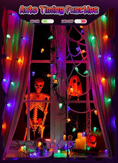Brightown Halloween C9 LED String Lights, 114FT 150 LED Orange Purple and Green Halloween Lights with Timer & 8 Modes, Plug-in Waterproof Outdoor Lighting for House Patio Yard Porch Roof