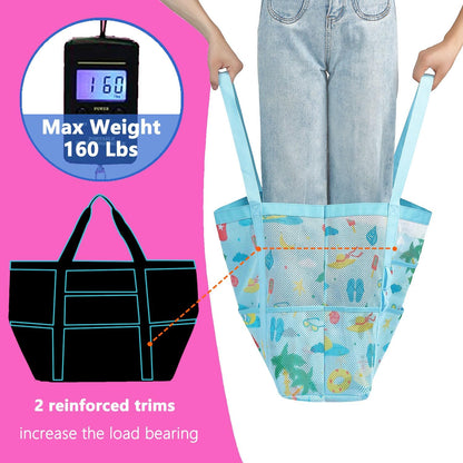 Mesh Beach Bag, Large Beach Tote with Zipper Pocket for Family Pool Bag for Toys & Vacation Essentials