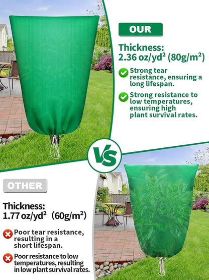 Abimars Thicker Plant Covers Freeze Protection Jacket 2.36 oz/yd², 2.5'x4' Reusable Winter Plant Covers with Drawstring & Zipper, 2 Pack Light, Porous Fabric for Plant Breathing