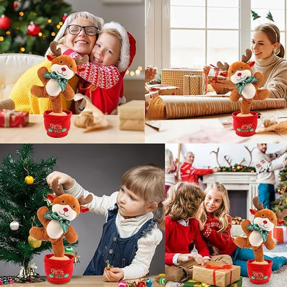 Christmas Dancing Reindeer Toy, Light Up Singing Mimicking Talking Repeating Reindeer Stuffed Animal, Animated Christmas Plush Toys, Musical Baby Toys 0-6 6-12 Months for Kids Boys Girls Gifts