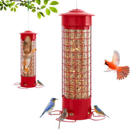Squirrel Proof Bird Feeders, Metal Wild Bird Feeder for Outdoors Hanging, Weight Activated Squirrel Buster for Chickadees, Goldfinches, Cardinals, Chew-Proof, 4.4LB Large Capacity, Red