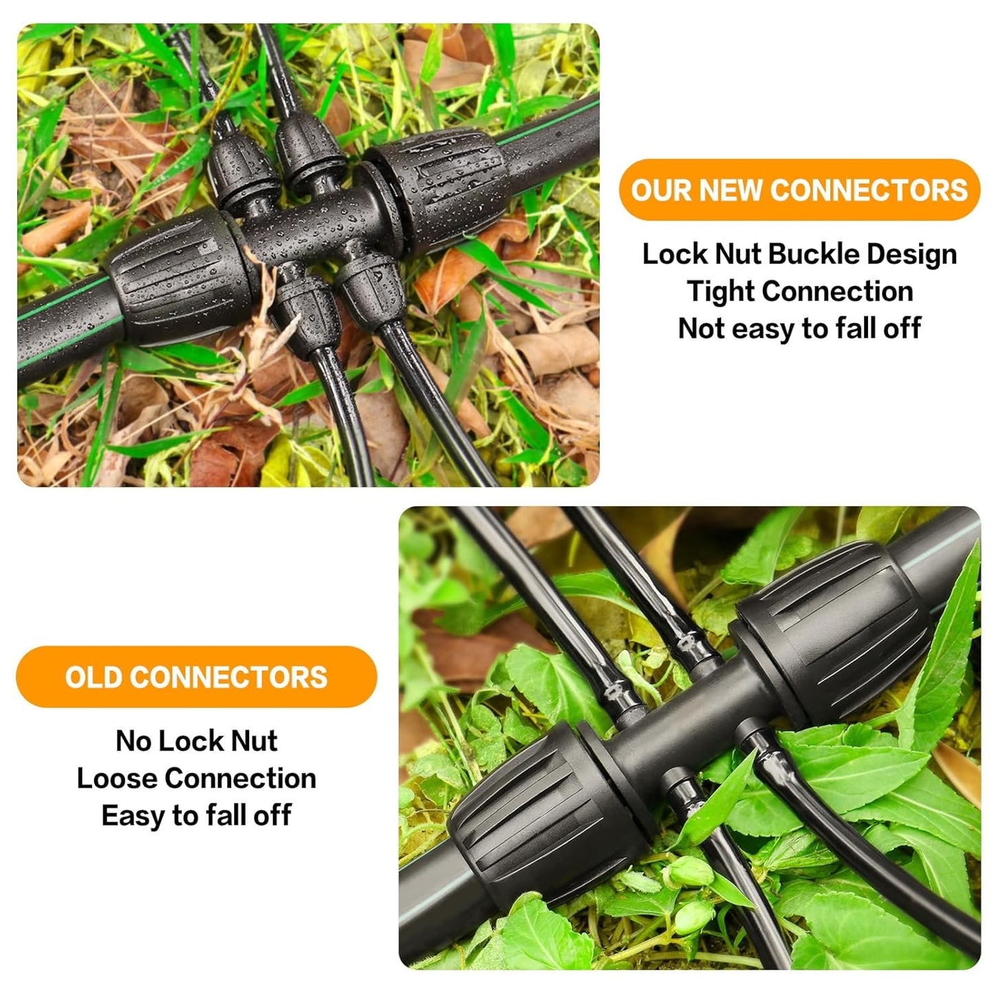 Drip Irrigation Fittings for 1/2 Inch to 1/4 Inch Tubing Reducing Tee：1/2" (1/2" ID x 0.65" OD) to 1/4" Drip Line Anti-drop Locked Nut Barbed Reducer 6 Way Tee Connectors (12 Pack)