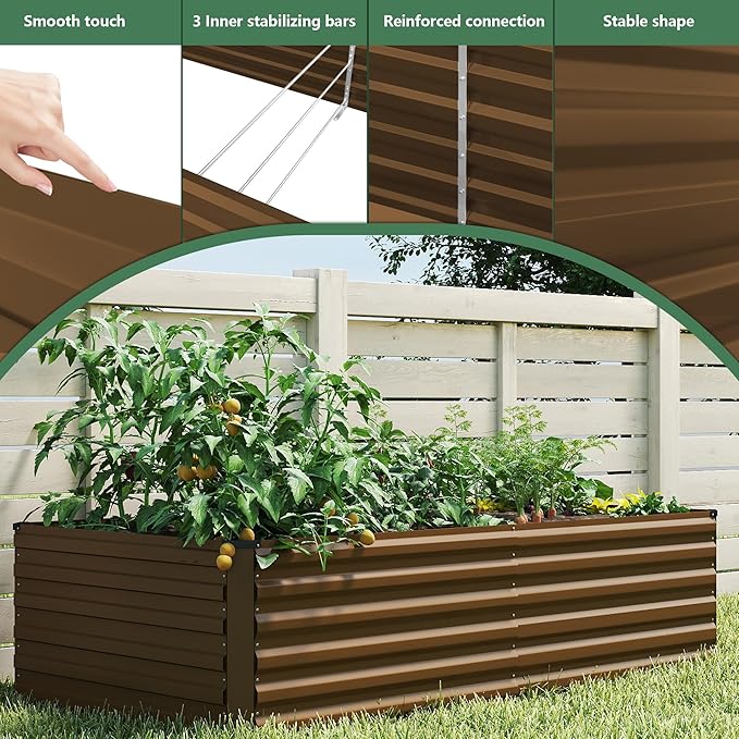 FOOWIN 2pcs 8x4x2ft Galvanized Raised Garden Bed, Planter Raised Garden Boxes Outdoor, Large Metal Raised Beds for Gardening, Garden Bed for Vegetables, Flowers, Herb,478 Gallon Capacity, Brown