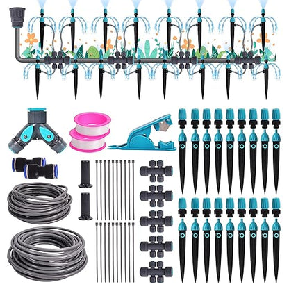 Drip Irrigation System, Fast Connect Automatic Watering Kit with 12mm & 6mm Tubing, DIY Adjustable Garden Irrigation for Greenhouse, Flower Beds, Patio & Lawns (98 Feets)