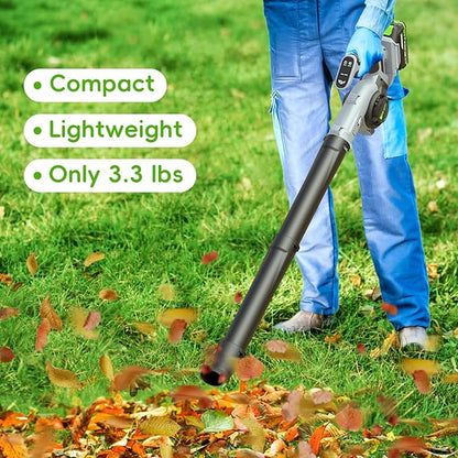 Leaf Blower Cordless-20V Lightweight Mini Leaf Blowers with 2x2.0Ah Battery and Charger,3 Blowing Nozzles & 3 Speed Modes,Battery Powered Leaf Blowers for Lawn Care,Patio,Yard,Dust