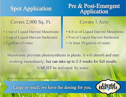 Liquid Harvest Mesotrione - 32oz - Mesotrione Concentrate (Compare to Tenacity) - Pre and Post-Emergent Weed Killer for Lawn and Turf Grasses