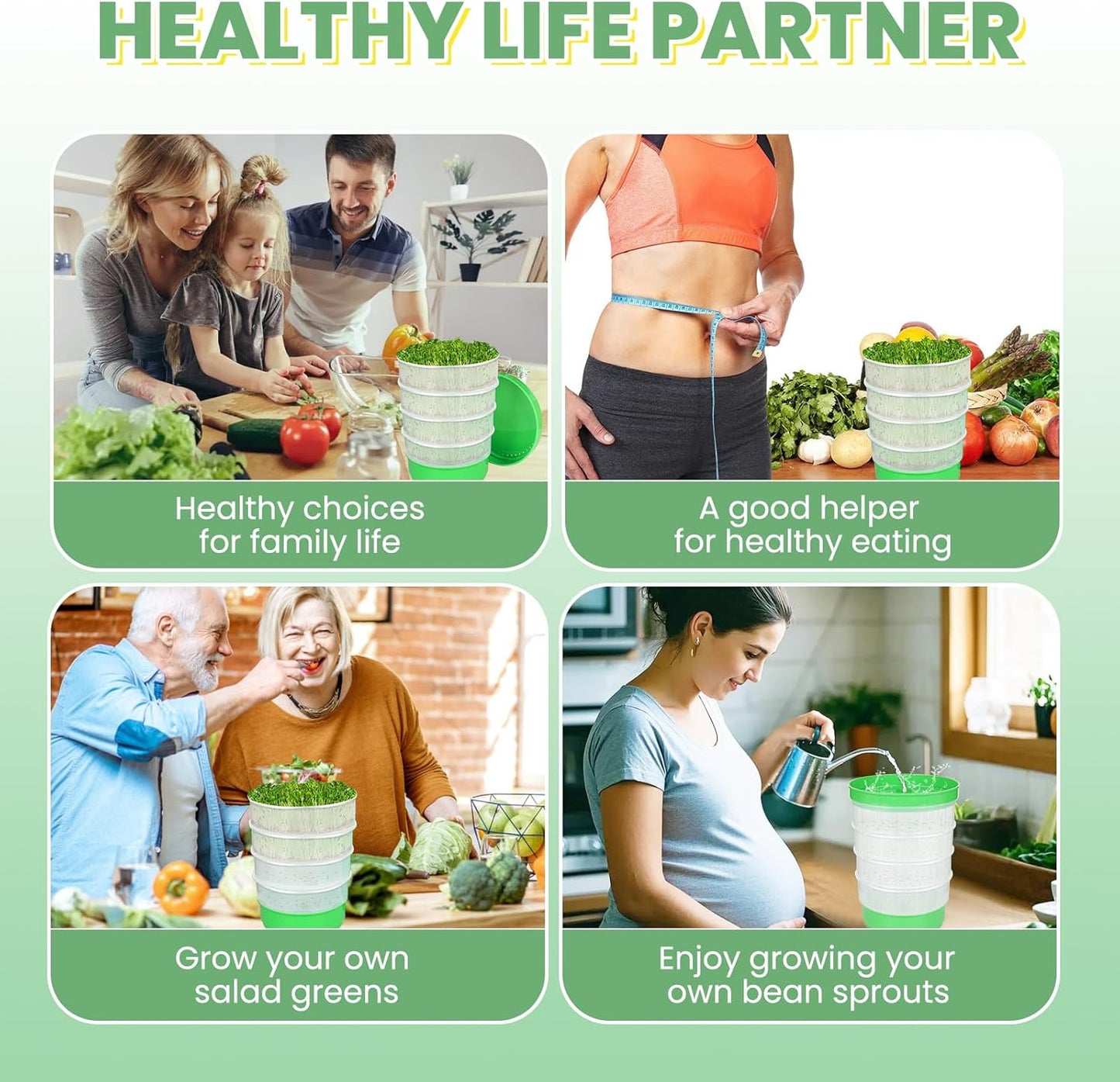 Seed Sprouting Kit - 4-Tier Stackable Seed Sprouter Trays with Drain Holes and Drain Tray, Micro Greens Growing Trays Kit, Soil-Free Sprouter Tray for Beans Alfalfa Seeds