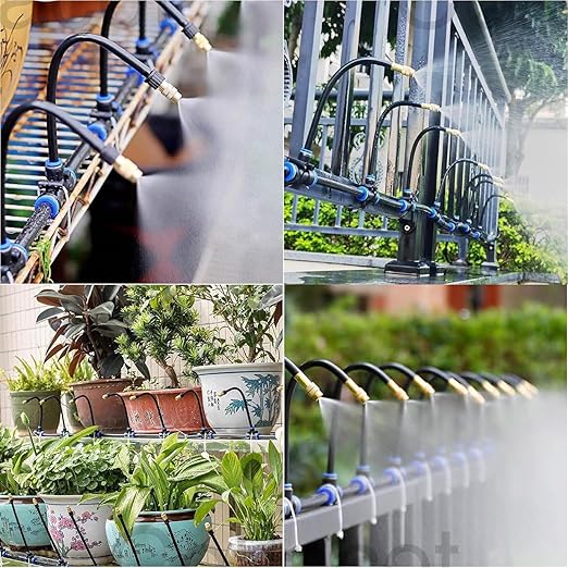 Automatic Greenhouse Drip Irrigation Kit with 20 Brass 360° Adjustable Nozzles 65FT 1/2" Tubing & Misting System for Outdoor Plants, Hydroponics,Raised Beds & Flower Gardens-Easy Setup & Water Saving