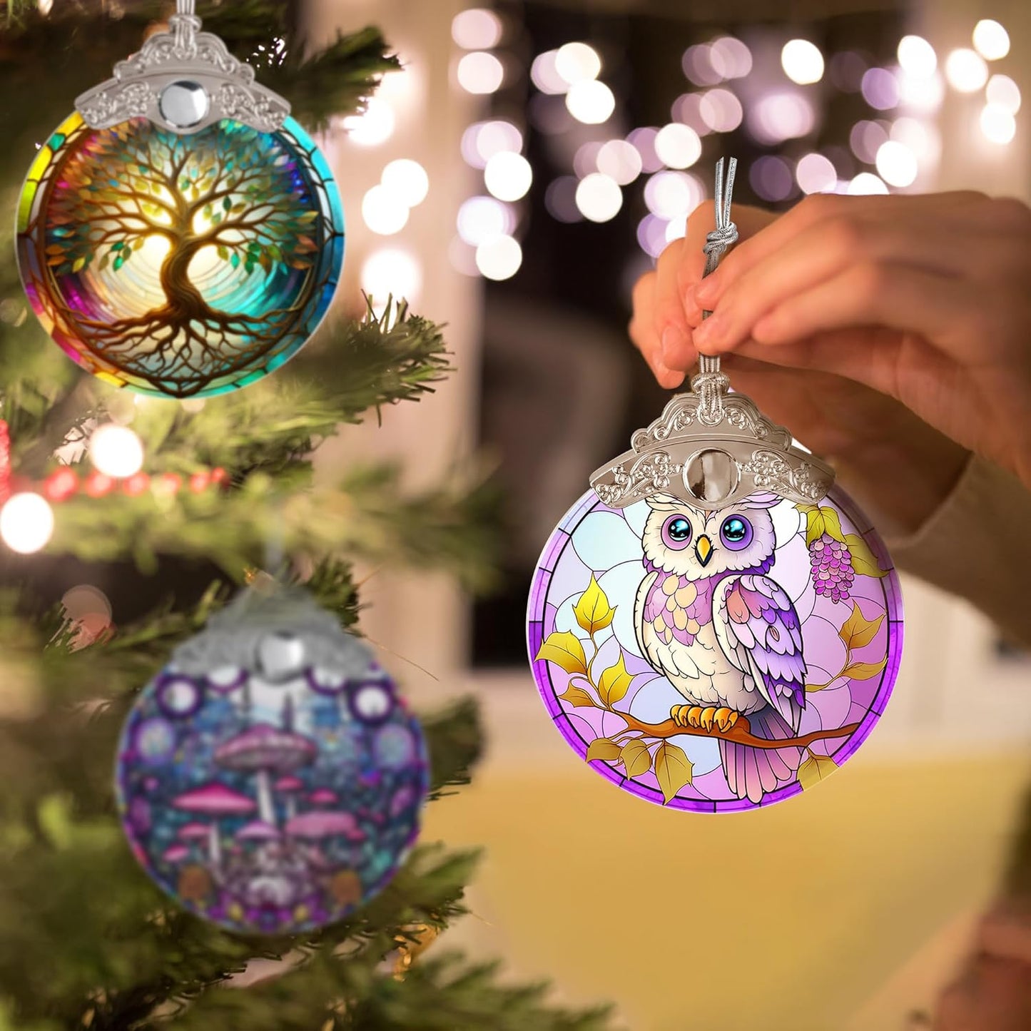 Stained Glass Suncatcher Owl Ornament for Christmas, Holidays, Tree Decor, and Home - Owl Gifts