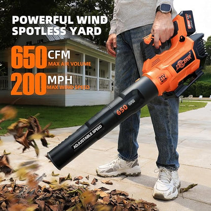 21V Leaf Blower Cordless, Electric Snow Blowers with 2X 4.0Ah Battery, Lightweight Blower with Turbo Button, Variable Speed Dial, and Cruise Control for Sidewalks, Garages, Yards & Patios