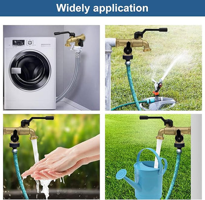 Outdoor Double Taps Water Faucet, Wall Mounted Garden Two 3/4 inch Brass Ball Valves Water Tap Splitter, Frost-Proof Outside Spigot Replacement with 2 Outlets for Home, Balcony, Hose Connector