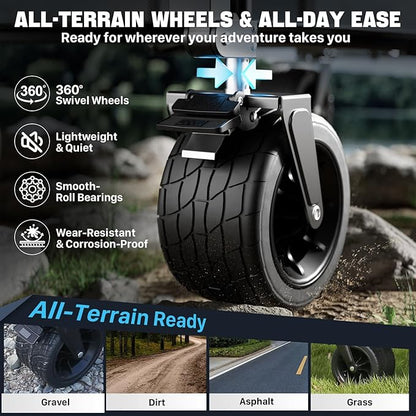 Folding Double Decker Wagon, 560LBS Heavy Duty Utility Cart with Brakes, 400L Wagon Cart with Wheels Foldable, All-Terrain Big Wheels for Camping, Beach, Picnic, Outdoor Use, Black