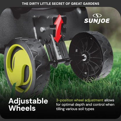 Sun Joe Electric Corded Garden Tiller & Cultivator, Steel Tines, 13.5 Amp, 16 Inch, Black - Heavy Duty Gardening Machine Equipment for Lawn, Yard, & Grass, TJ604E