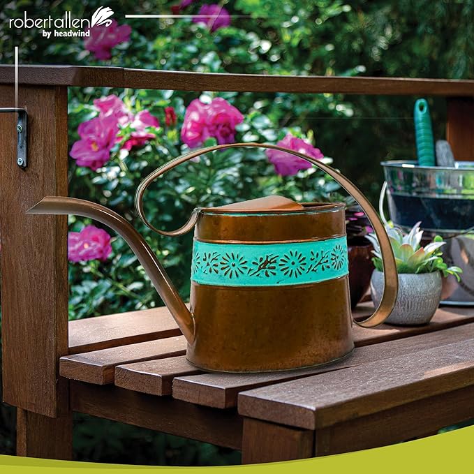 Headwind Willow Vintage Copper 0.5 Gallon Galvanized Decorative Metal Garden Watering Can for Indoor & Outdoor Plant Care – Vintage Gardening Plant Watering Can by Robert Allen