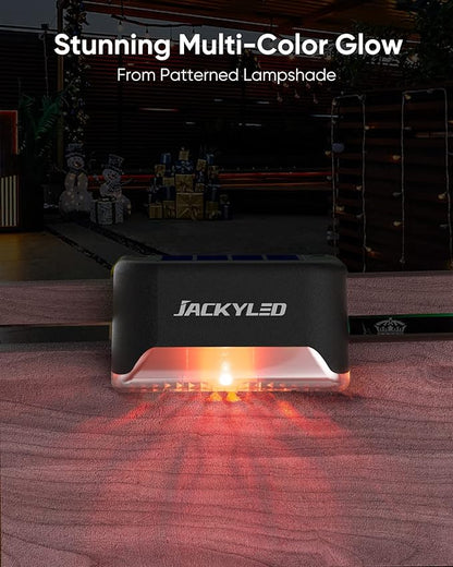 JACKYLED 16 Pack Deck Lights Solar Powered Color Changing, Outdoor Solar Fence Lights Waterproof LED Stair Lights for Patio Step Railing Wall Garden