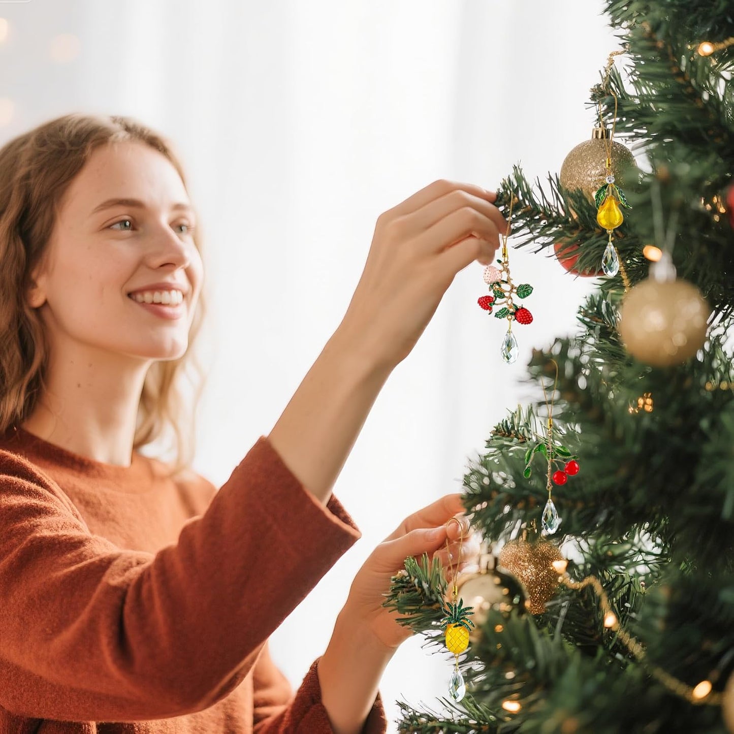 H&D HYALINE & DORA 4 Pcs Fruit Crystal Sun Catcher Rhinestone Cute Fruit Suncatcher with Crystals Prisms for Christmas Garden Home Decor