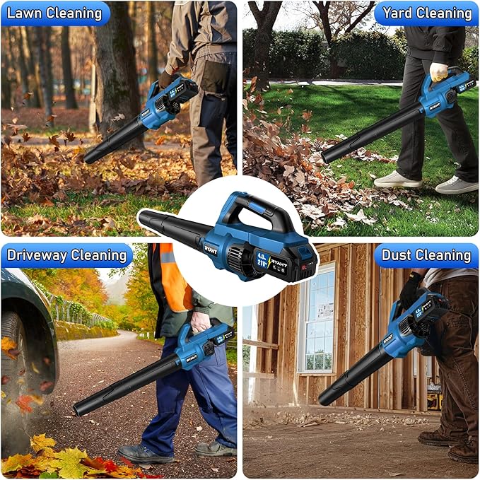 RYAHT Leaf Blower Cordless, 21V Powerful Electric Leaf Blower with 2 X 4.0Ah Batteries and Charger, 2 Speed Modes, Handheld Lightweight Leaf Blowers for Lawn Care, Patio, Dust, Blowing Leaves, Blue