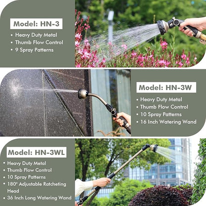 RESTMO Watering Wand Heavy Duty, Metal Garden Hose Wand with 10 Spray Patterns, 15-Inch Long Hose Nozzle Sprayer with Thumb Flow Control, Ideal to Water Hanging Baskets and Shrubs