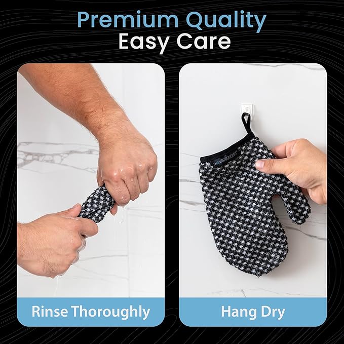 Japanese Exfoliating Mitt 2-Pack - Charcoal & Silver Ion Exfoliating Gloves for Shower - Soft Inner Fabric Gentle Exfoliation & Deep Cleansing Body Scrub Gloves for All Skin Types - 2 White