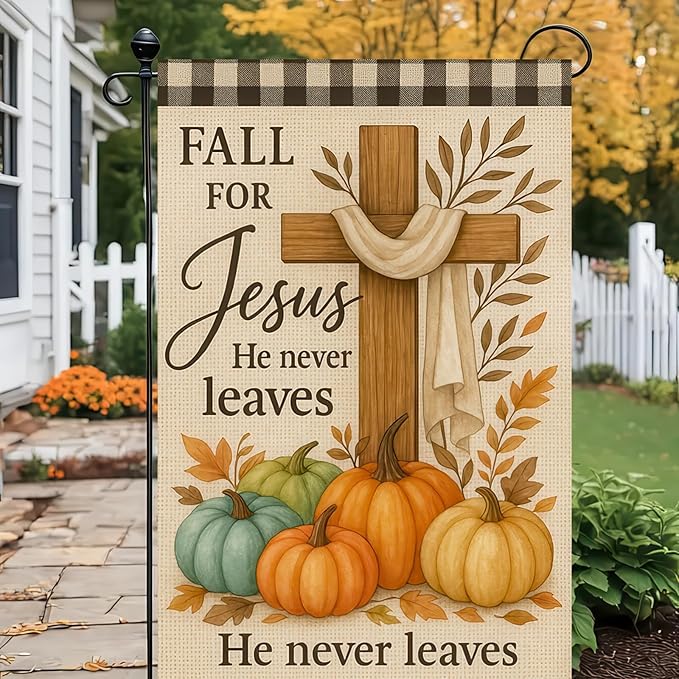 Thanksgiving Fall Garden Flag 12x18 Inch Fall for Jesus Outdoor Flag Double Sided Religious Cross and Pumpkin Yard Banner for Porch Lawn Patio Autumn Seasonal Decor