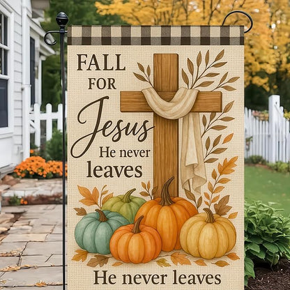 Thanksgiving Fall Garden Flag 12x18 Inch Fall for Jesus Outdoor Flag Double Sided Religious Cross and Pumpkin Yard Banner for Porch Lawn Patio Autumn Seasonal Decor