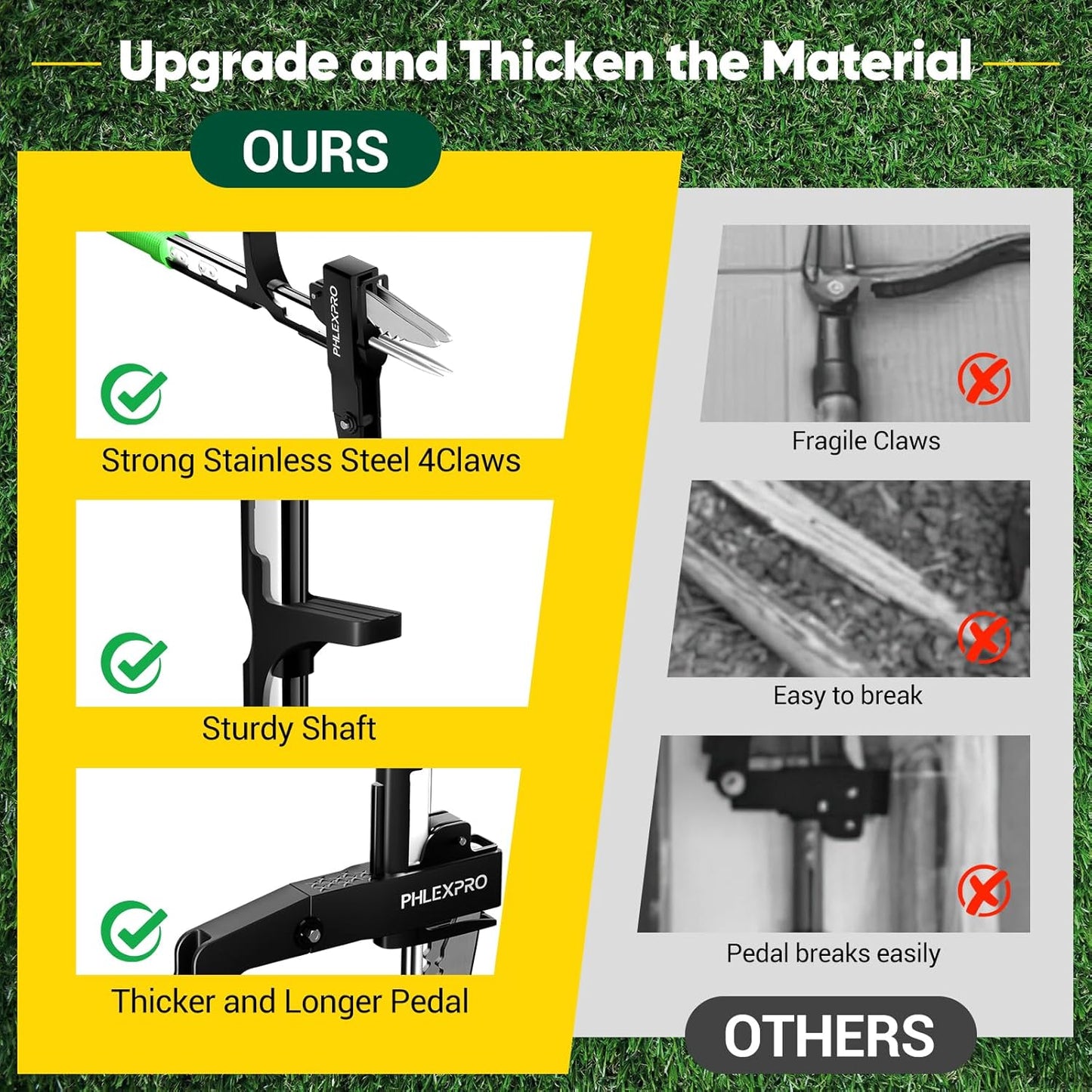 Stand Up Weeder Puller, 4-Claws Gardening Weeding Tools - Phlexpro 2025 New Upgraded Back-Saver 39.3" Long Handle Weed Puller Dandelion Remove Tool for Garden/Lawn/Patio/Farm Use