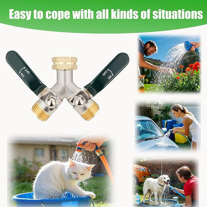 EJW Hose Splitter 2 Way, Garden Hose Y-Valve Splitters, Full Flow Hose Splitter Connector, Heavy Duty Brass Garden Hose Splitters, 3/4 Inch GHT Thread,Garden Hose Adapter 2 Way.