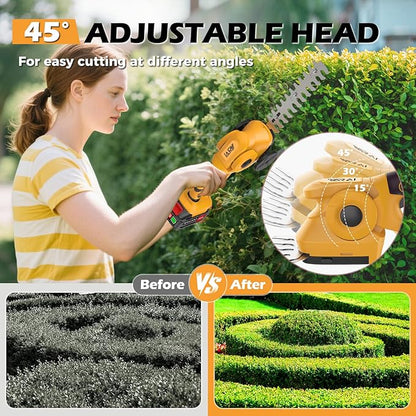 Cordless Hedge Trimmer, 2-in-1 Hedge Trimmer, Ultra Long Battery Life with Battery*2, high-Power and high-Capacity Grass Trimmer for Gardens, Yards and lawns, Including Charger