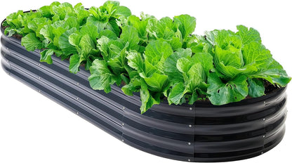 Galvanized Steel Raised Garden Bed 12" Tall Oval Galvanized Steel Raised Garden Bed - 7x3ft Oval Outdoor Planter Box with Rubber Edging (Grey)