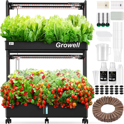 Large Hydroponics Growing System Kit, 60 Pods Vertical Hydroponic Garden with 2 Light Modes Grow Light, Auto Circulating Water System, 32L Indoor Gardening System for Herb Vegetable Fruit
