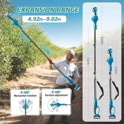 Electric Pruning Shears with Pole 1.4-2.0 Cutting Diameter & 2-IN-1 Electric Pole Pruner,2PCS 21V 3.0Ah Batteries,Brushiless Motor,4 Modes Adjustable Branches Cutter for Flower, Tree Trimming(Blue)