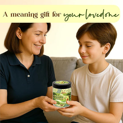 Positive Avocado Jar - 60 Affirmation Cards, Emotional Support Avocado, Avocado Gifts, Avocado Gifts for Women, Inspirational & Mental Health Gifts, Good Luck Gifts For Teens, Women, Friends