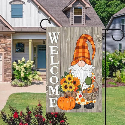 Thanksgiving Fall Garden Flag 12x18 Inch Welcome Gnome Flag Double Sided Autumn Yard Banner Sunflowers Pumpkins Acorn Basket for Porch Lawn Patio Seasonal Decor