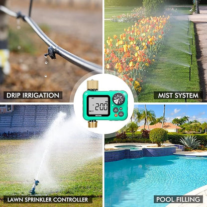 RESTMO Sprinkler Timer with Brass Inlet & Outlet, 3 Separate Programs Hose Timer, Programmable Water Timer for Garden Hose, Manual | Rain Delay | Automatic Watering System for Drip Irrigation and Lawn
