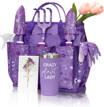 Gardening Gifts for Women, Garden Tool Set, Heavy Duty Gardening Hand Tools with Garden Tool Bag, Purple
