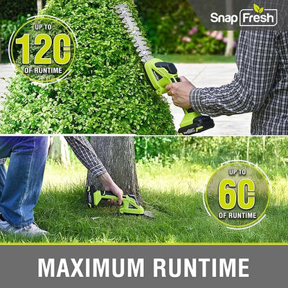 SnapFresh 20V Hedge Trimmer Cordless, 2 in 1 8.67" Electric Shrub Trimmer and 4.72” Grass Shears with 2.0Ah Li-ion Battery and Charger, Handheld Grass Cutter/Bush Trimmer for Garden Yard