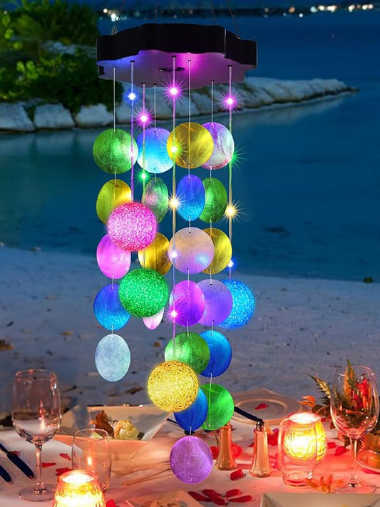 Toodour Solar Wind Chimes for Outside, Hanging Easter Pastel Lights with 2 Modes, Shells Light Gifts for Mom Grandma Wife, LED Outside Decorative Mobile Lights for Garden Yard Patio Easter Decorations