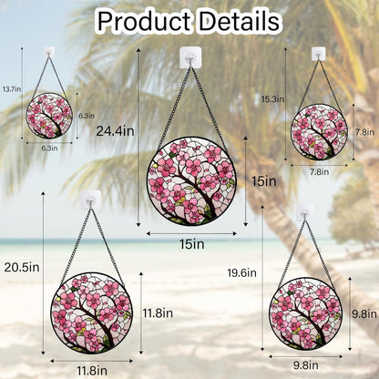 Stained Glass Window Hanging - Cherry Blossoms Birth Flower Suncatcher for Door Garden Patio Sun Catchers Decor Christmas Mother's Day Birthday Gifts for Women Mom Nana Friend Wife 11.8 in