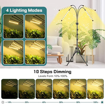 Grow Lights for Indoor Plants Yellow Light with 15-63 inches Adjustable Tripod Stand Plant Light with 4/8/12H Timer with Remote Control